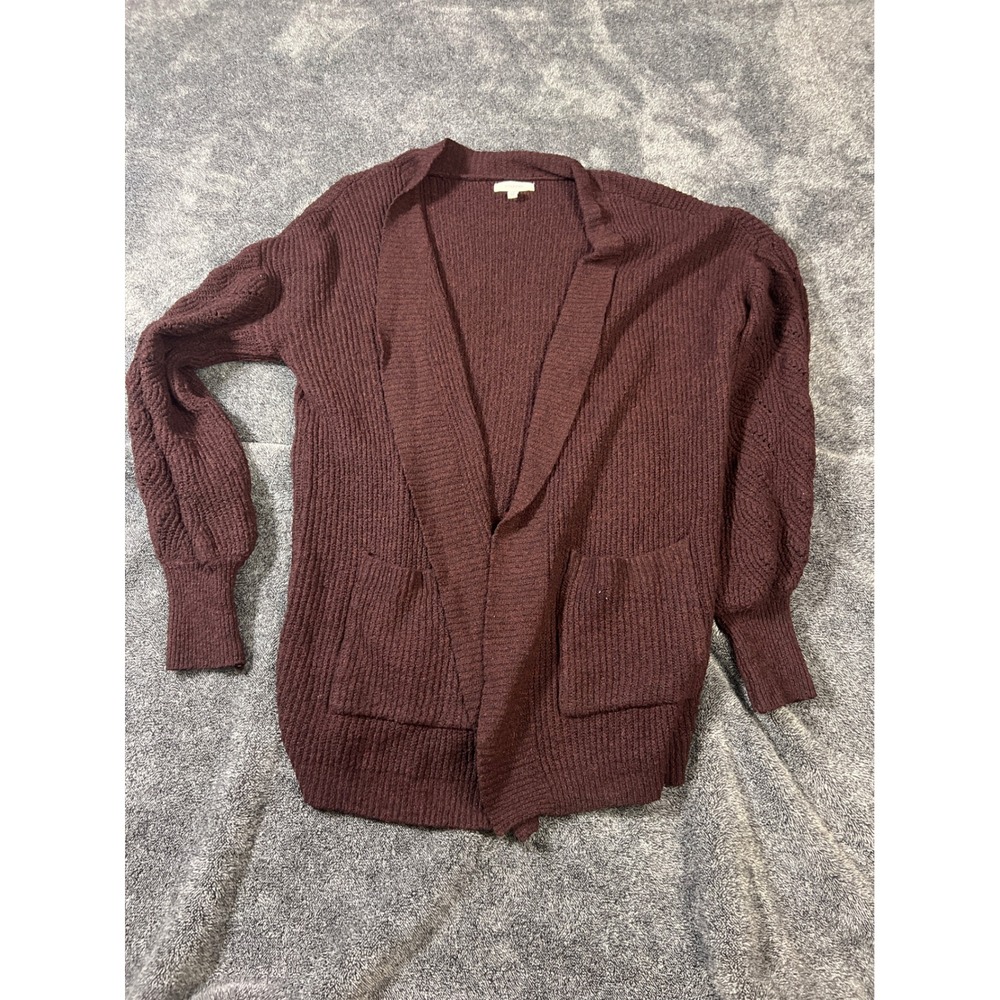 Maurices Burgundy Ribbed Open Front Cardigan Cable Knit Sleeve Wine Red Medium